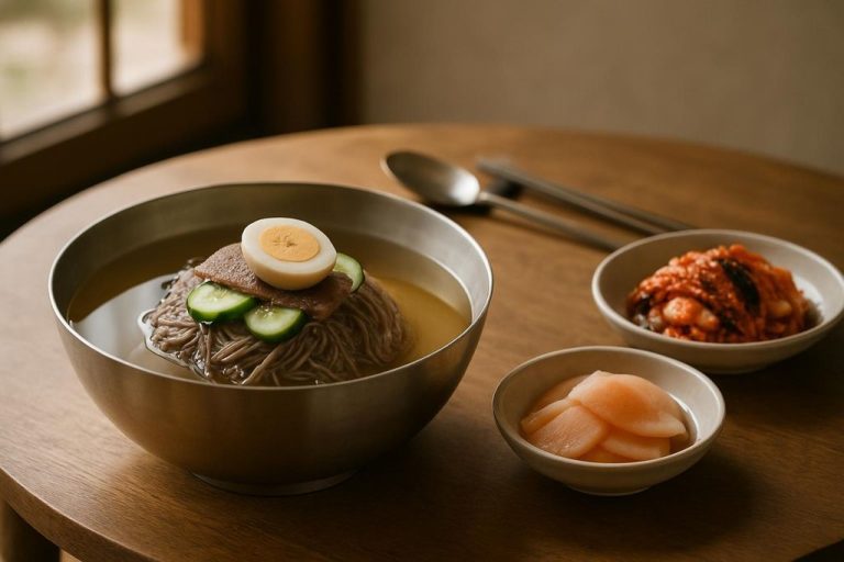Mul naengmyeon (물냉면) – Nouilles froides dans un bouillon glacé