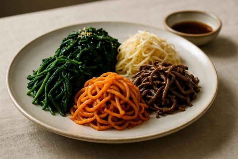 Namul variés (나물) – Légumes assaisonnés (épinards fougères etc.)